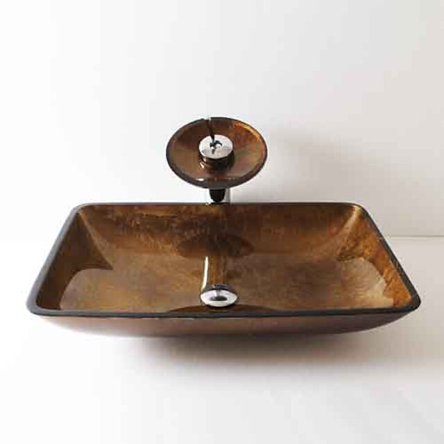  Lavabo de Baño / Grifería de Baño / Anillo de Montura de Baño Moderno - Vidrio Templado Rectangular Vessel Sink