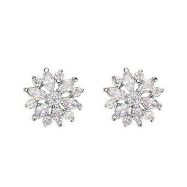  Women's Clear Cubic Zirconia Stud Earrings Flower Classic Earrings Jewelry For Party
