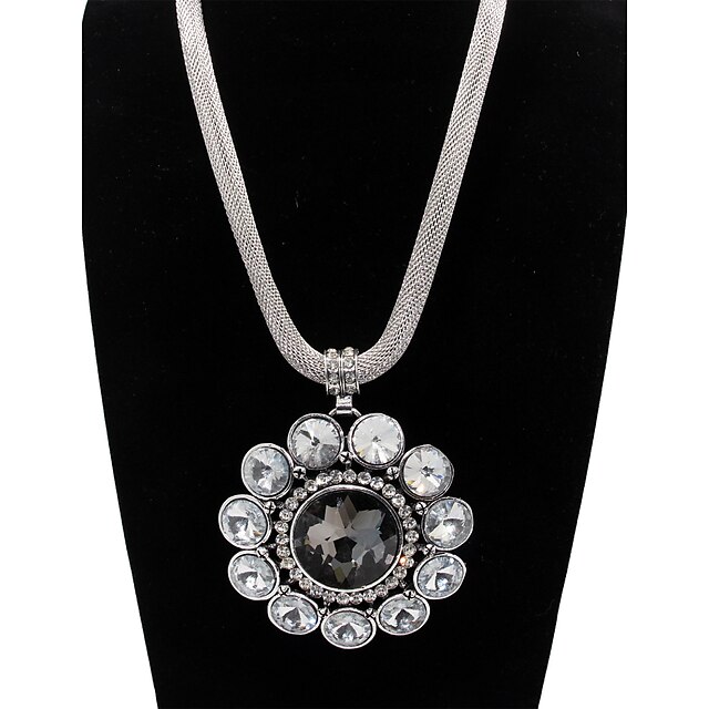  Women's Crystal Statement Necklace Flower Alloy Silver Necklace Jewelry For