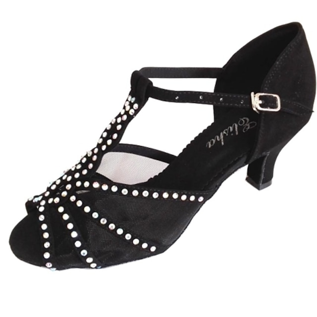  Women's Latin Shoes Ballroom Shoes Heel Rhinestone Crystal / Rhinestone Customized Heel Buckle Black