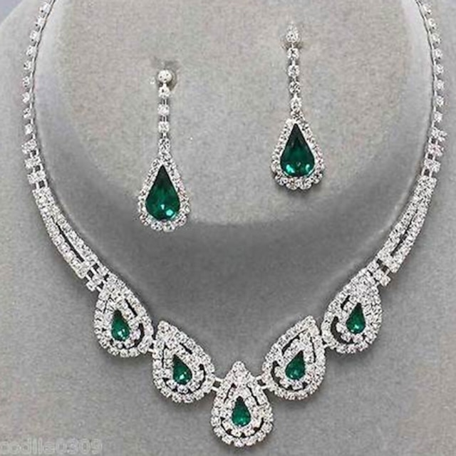 Wedding Luxury Water Drop Crystal Rhinestone Necklace Earrings Jewelry Set Kd