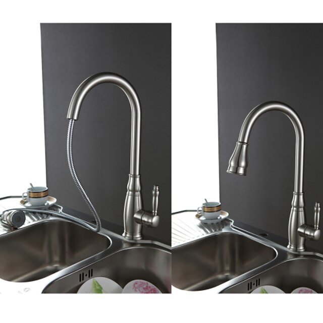  Kitchen faucet - Single Handle One Hole Nickel Brushed Pull-out / ­Pull-down / Tall / ­High Arc Deck Mounted Traditional Kitchen Taps