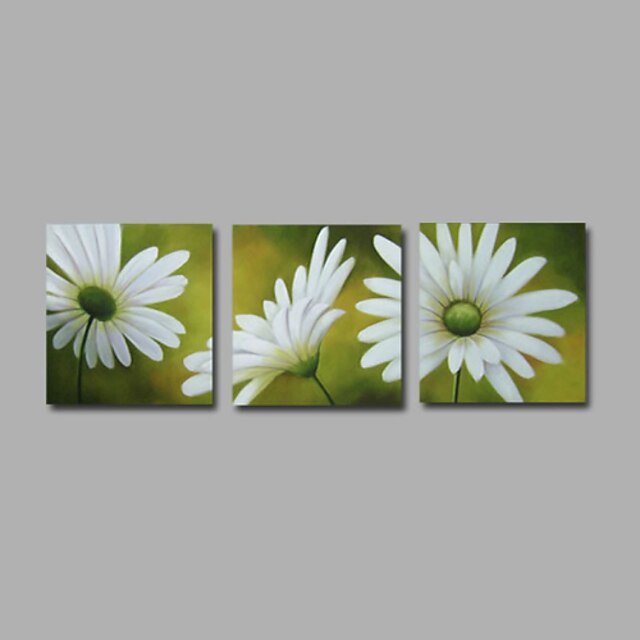  Hang malte oljemaleri Håndmalte - Blomstret / Botanisk Moderne Lerret / Tre Paneler / Stretched Canvas