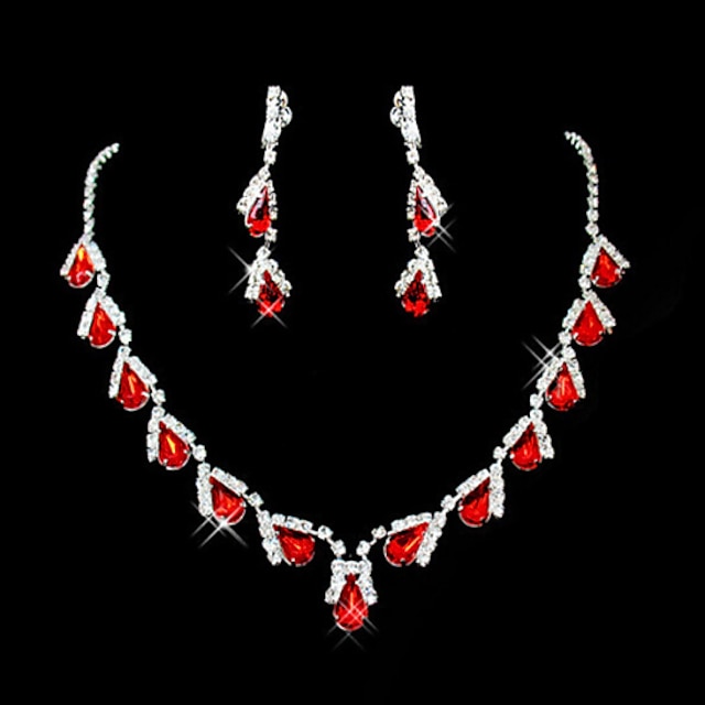  Hangertjes ketting Oorbel For Dames Synthetische robijn Rood Bruiloft Maskerade Verlovingsfeest Edelsteen & Kristal Synthetische Edelstenen Kubieke Zirkonia Peer Briolette Laten vallen / mielitietty