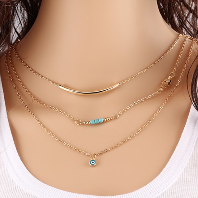  Women's Turquoise Chain Necklace Layered Necklace Dainty Ladies Unique Design Basic Turquoise Gold Necklace Jewelry For Party Congratulations Gift Daily Casual