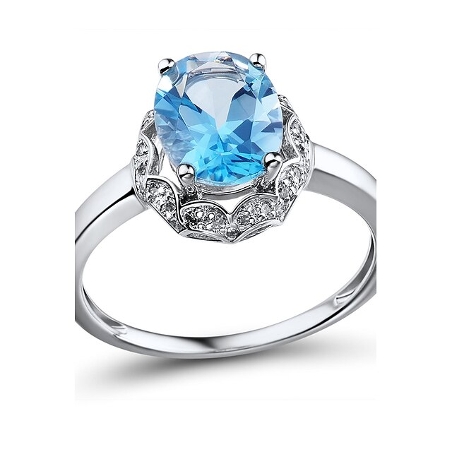  Maxi anel Diamante Topázio Imitação de Diamante Prata de Lei Gema Topázio imitação de diamante Formato Oval Moda JóiasCasamento Festa