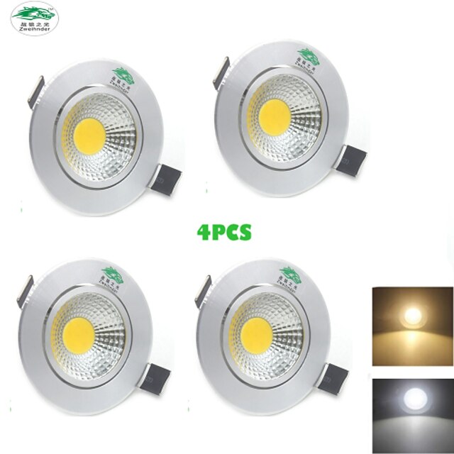  4PCS Zweihnder® 3W 300Lm COB LED Ceiling Lamp Downlight Warm White Light
