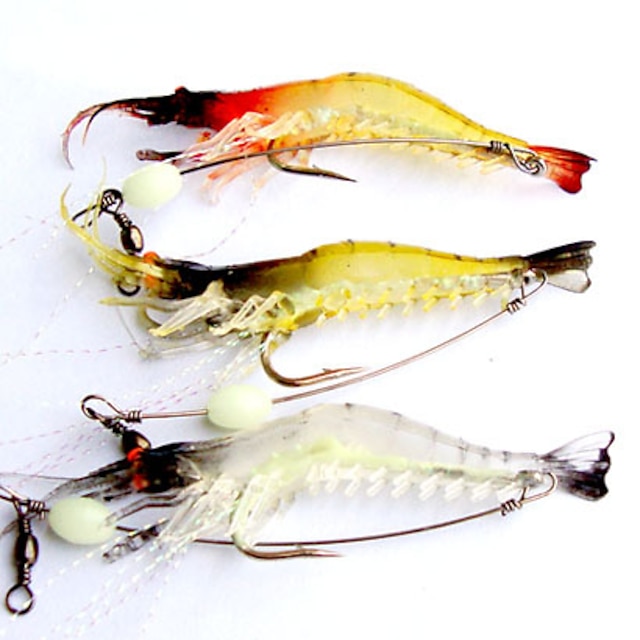  3 pcs leurres de pêche Leurre souple Ecrevisses / Crevette Lumineux Affaissé Bass Truite Brochet Pêche au leurre Plastique souple