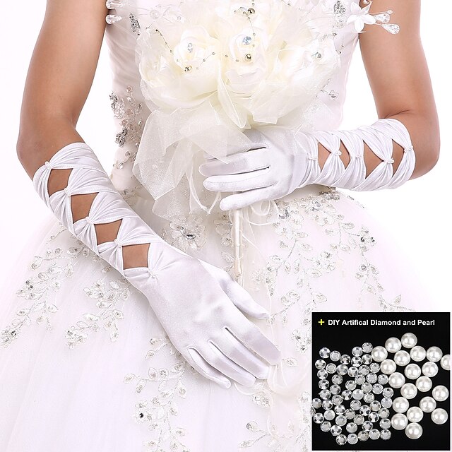  Spandex Elbow Length Glove Bridal Gloves / Party / Evening Gloves With Pearl / Ruffles
