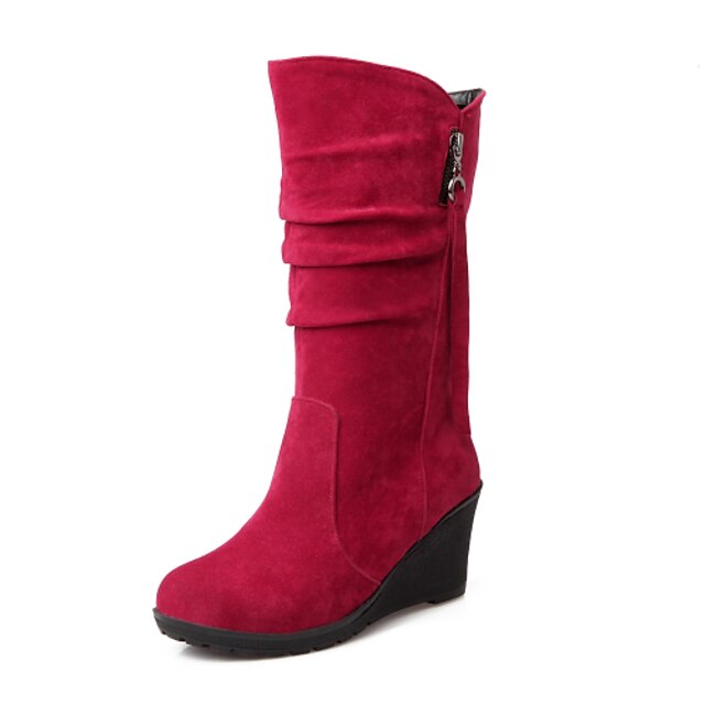 Γυναικεία Μπότες Τακούνι Σφήνα Στρογγυλή Μύτη Φερμουάρ / Φούντα Φλις Μπότες στη Μέση της Γάμπας Ανατομικό / Μπότες Χιονιού Περπάτημα Φθινόπωρο / Χειμώνας Μαύρο / Πράσινο / Κόκκινο / EU40