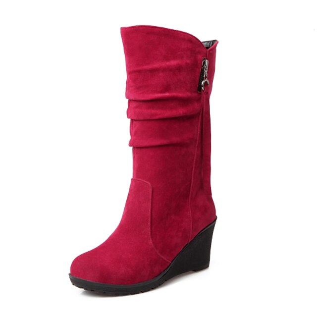  Mulheres Botas Salto Plataforma Ponta Redonda Ziper / Mocassim Flanelado Botas Cano Médio Conforto / Botas de Neve Caminhada Outono / Inverno Preto / Verde / Vermelho / EU40