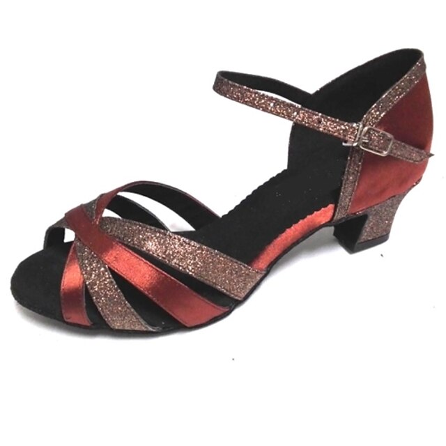  Women's Dance Shoes Latin Shoes Sandal Customized Heel Customizable Brown / Sparkling Glitter / Indoor / Performance / Satin / Silk