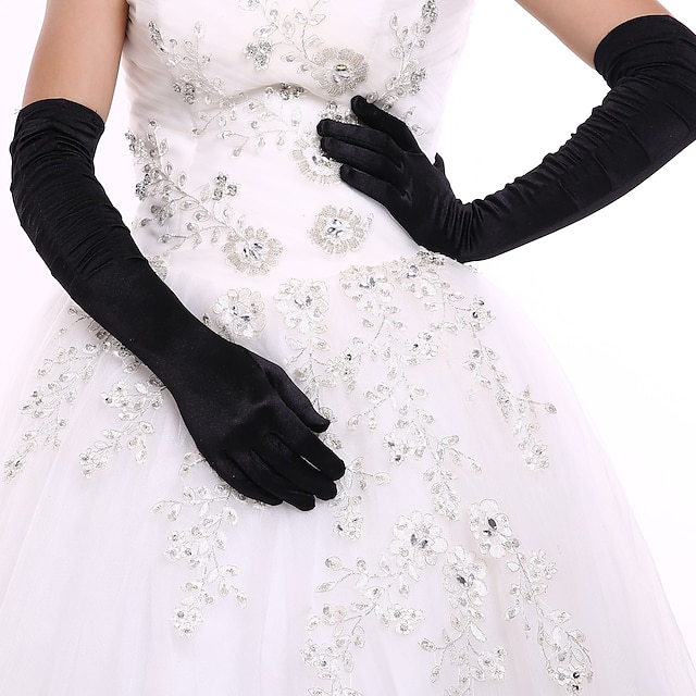  Elastic Satin / Spandex Fabric Opera Length Glove Bridal Gloves / Party / Evening Gloves With Ruffles Wedding / Party Glove