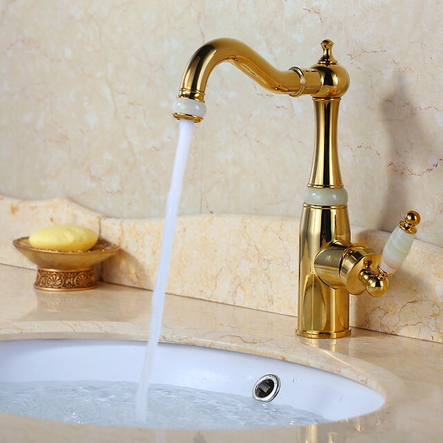  Antique Deck Mounted Rotatable Ceramic Valve Single Handle One Hole Ti-PVD, Bathroom Sink Faucet