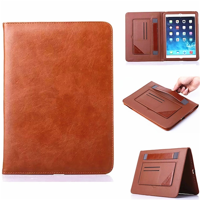  Case For Apple iPad Air Card Holder / with Stand / Auto Sleep / Wake Full Body Cases Solid Colored Genuine Leather