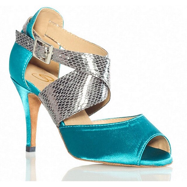  Női Latin cipők Flitter / Bőr Magassarkúk Vaskosabb sarok Szabványos méret Dance Shoes Fekete / Kék