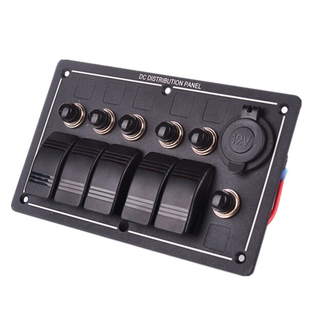  Iztoss Waterproof 5 Gang Aluminum LED Rocker Switch Panel Power Socket Rv car