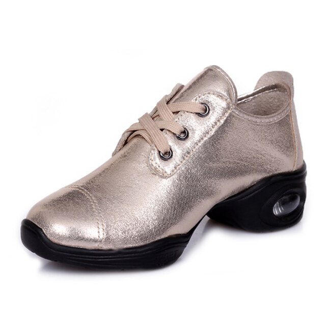  Women's Dance Sneakers Sneaker Low Heel Synthetic Lace-up Black / Silver / Gold