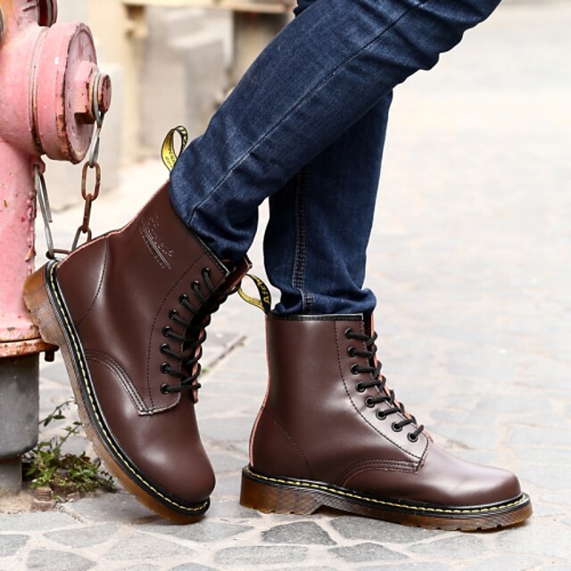  Women's Fall / Winter Flat Heel British Lace-up Leatherette Mid-Calf Boots Black / Burgundy / Brown