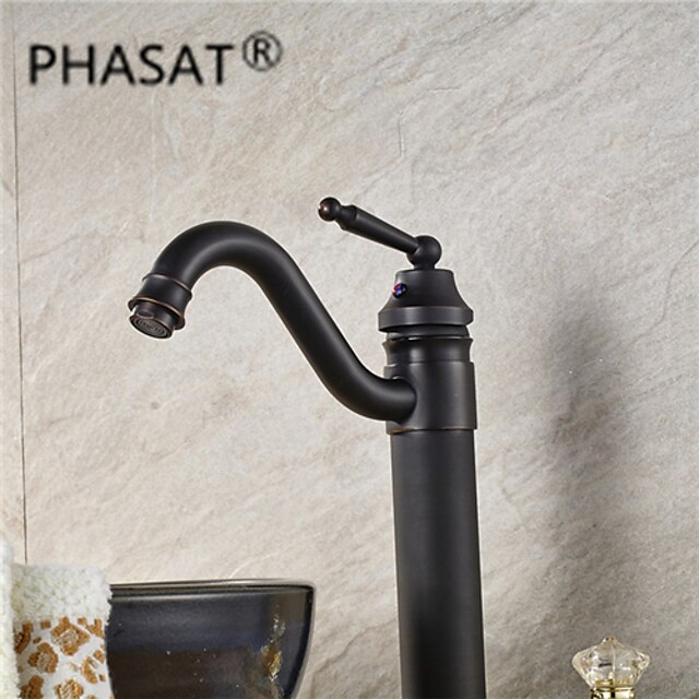  PHASAT® Vintage Bronze Finish 1 Handle Countertop Brass Bathroom Sink Faucet