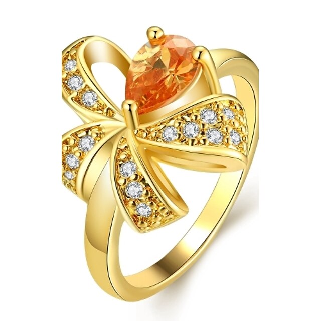  Fashion Lovely Women's Butterfly Colorized Zircon Gold-Plated Brass Statement Rings(Golden,Rose Gold,)(1Pcs)