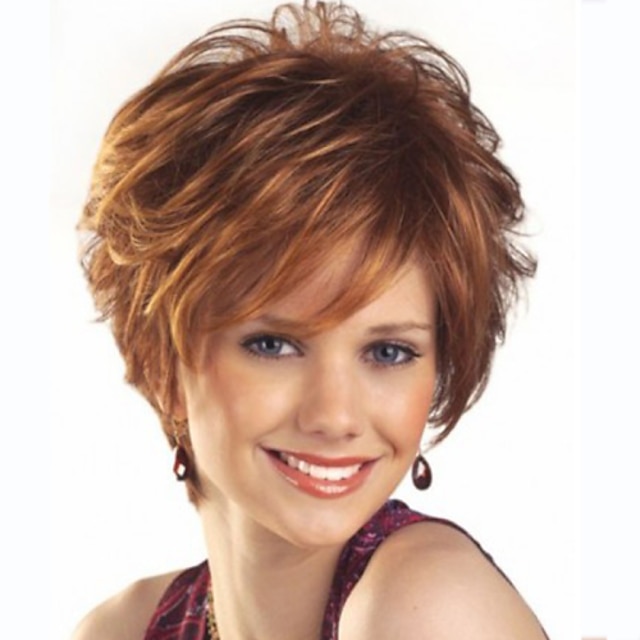  Perruque Synthétique Ondulé Ondulé Perruque Court Marron Cheveux Synthétiques Femme Marron