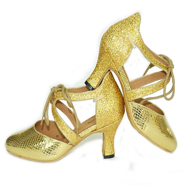  Mulheres Sapatos de Dança Moderna Flocagem Têni Salto Robusto Personalizável Sapatos de Dança Preto / Prateado / Dourado / Interior