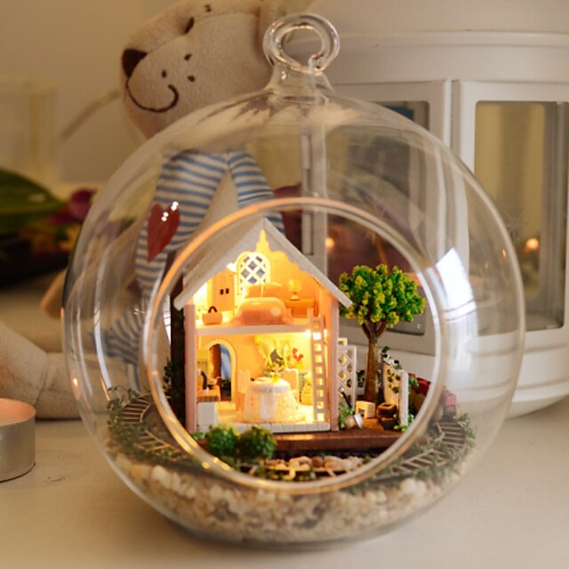 Romantic Glass Hut Assembled Toy House DIY Wood Dollhouse Including All Furniture Lights Lamp LED