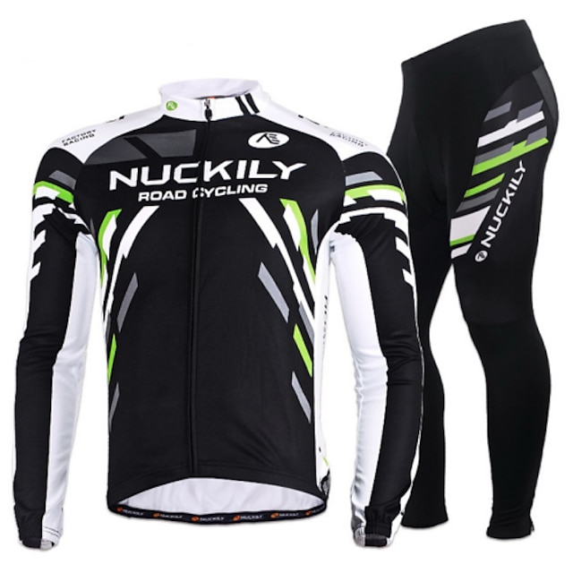  Nuckily Men's Women's Long Sleeve Cycling Jersey with Tights Black Plus Size Bike Jersey Clothing Suit Windproof Breathable Quick Dry Anatomic Design Reflective Strips Winter Sports Polyester Holiday