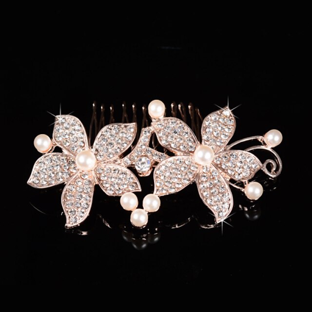  Imitation Pearl Rhinestone Hair Combs Headwear with Floral 1pc Wedding Special Occasion Headpiece