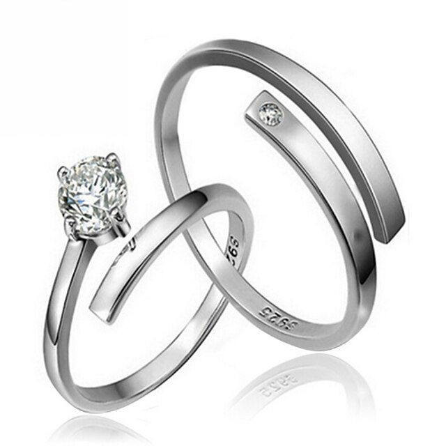  Couple's Couple Rings - Sterling Silver, Zircon Simple Style, Fashion Adjustable For Wedding / Party / Gift