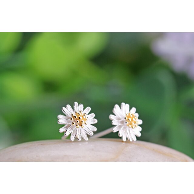  Women's Stud Earrings Flower Daisy Ladies Sterling Silver Silver Earrings Jewelry White / Yellow For Wedding Party Daily