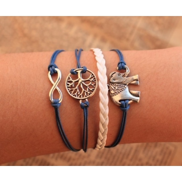  Chain Bracelet Wrap Bracelet Leather Bracelet Rope Tree of Life Animal Infinity Ladies Personalized Unique Design Leather Bracelet Jewelry Blue For Party Casual Daily