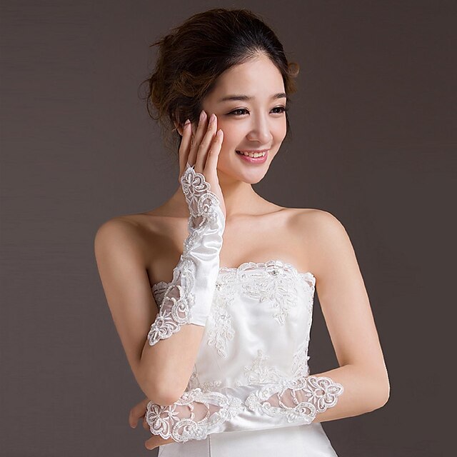  Cotton / Satin Wrist Length / Elbow Length Glove Charm / Stylish / Bridal Gloves With Embroidery / Solid