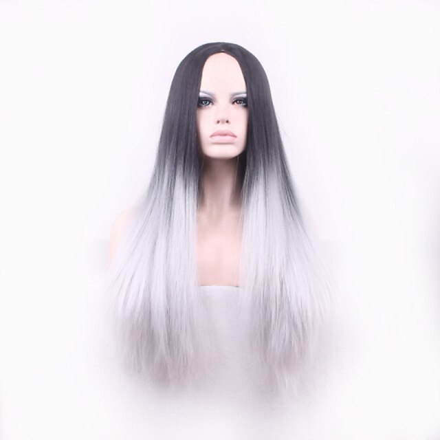  Synthetic Wig Straight Straight Wig Long Grey Synthetic Hair Women's Gray