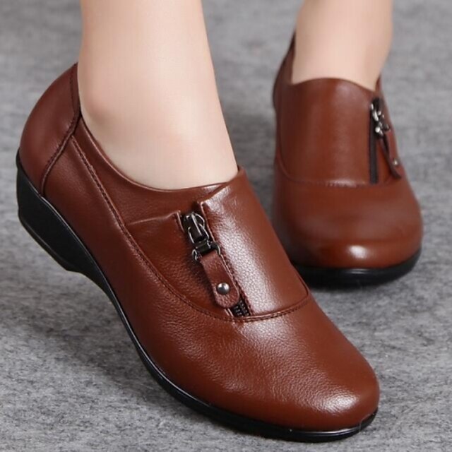  Women's Shoes Nappa Leather Spring / Fall Comfort Wedge Heel Zipper Black / Brown