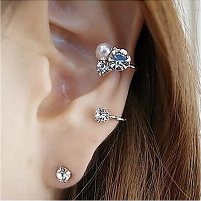  Women's Crystal Stud Earrings cuff Crystal Imitation Diamond Earrings Jewelry Silver / Golden For Party Daily Casual