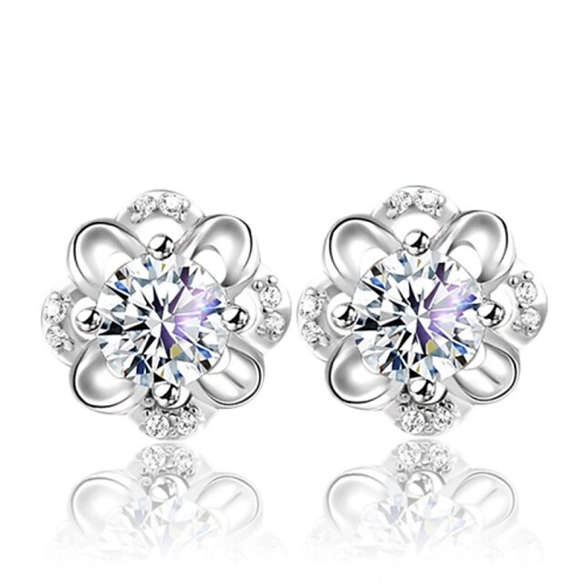  Women's Crystal Stud Earrings Hollow Out Flower Ladies Fashion Cute Sterling Silver Crystal Silver Earrings Jewelry Silver For Wedding Party Daily