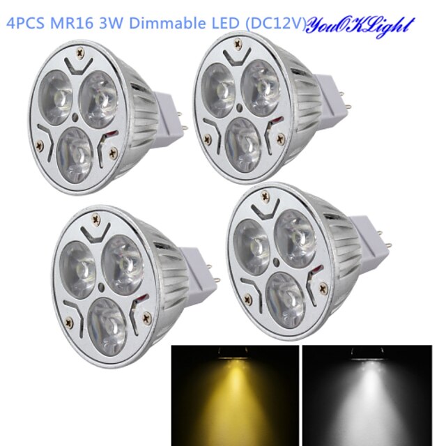  YouOKLight 4pcs 300 lm GU5.3(MR16) LED Spotlight MR16 3 LED Beads High Power LED Dimmable / Decorative Warm White / Cold White 12 V / 4 pcs / RoHS