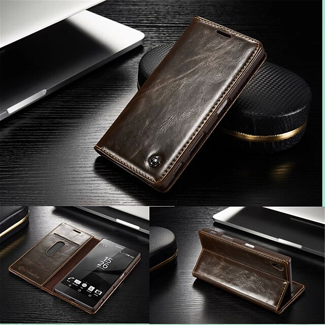  caseme luxo slot para cartão caso genuíno tampa flip-carteira de couro com suporte para SONY z5 Xperia (cores sortidas)