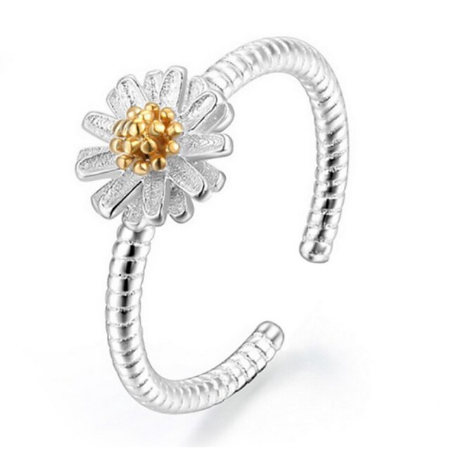  S925 Fine Silver Daisy Flower Shape Open Ring for Wedding Party Fine Jewelry