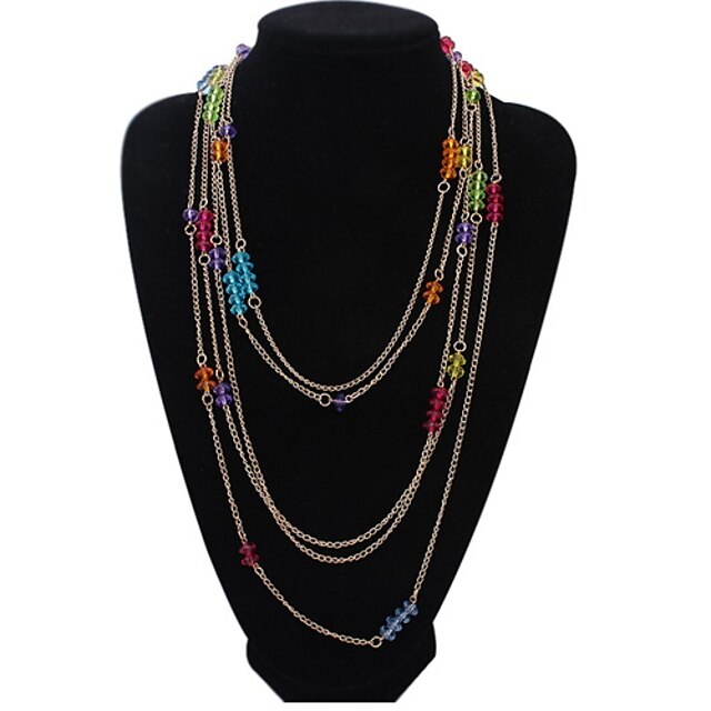  Women's Crystal Chain Necklace Layered Liquid Silver Necklace Multi Layer Colorful Resin Alloy Necklace Jewelry For Wedding Party Daily Casual