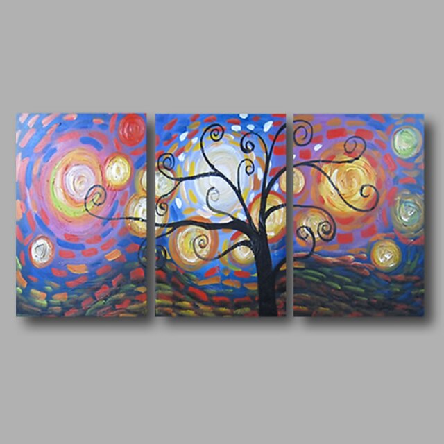  Ready to Hand Stretched Framed Hand-Painted Oil Painting Canvas Wall Art Modern Abstract Life Trees Three Panels
