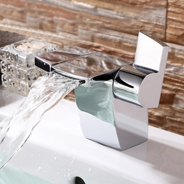  Badrum Tvättställ Kran - Vattenfall Krom Horisontell montering Två handtag Ett hålBath Taps