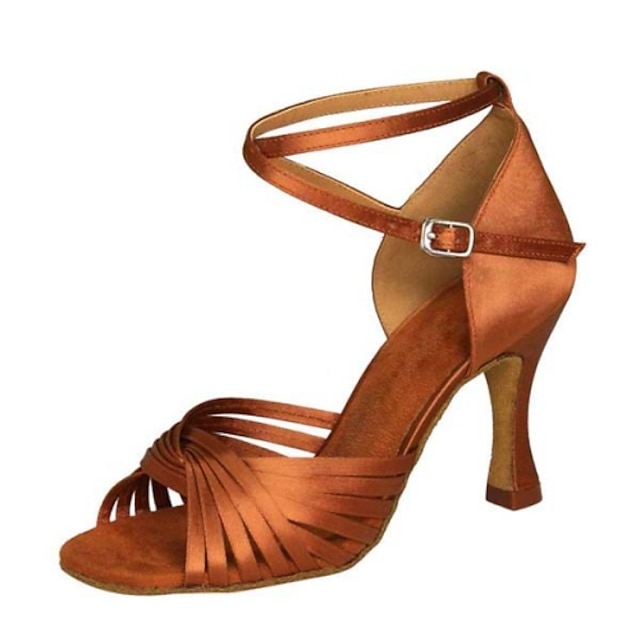  Dames Latin schoenen Voor Binnen Oefenen Beginner Satijn Standaard Sandalen Hakken Gesp Effen kleur Naaldhak Gesp Amandel Mahonie Geelbruin
