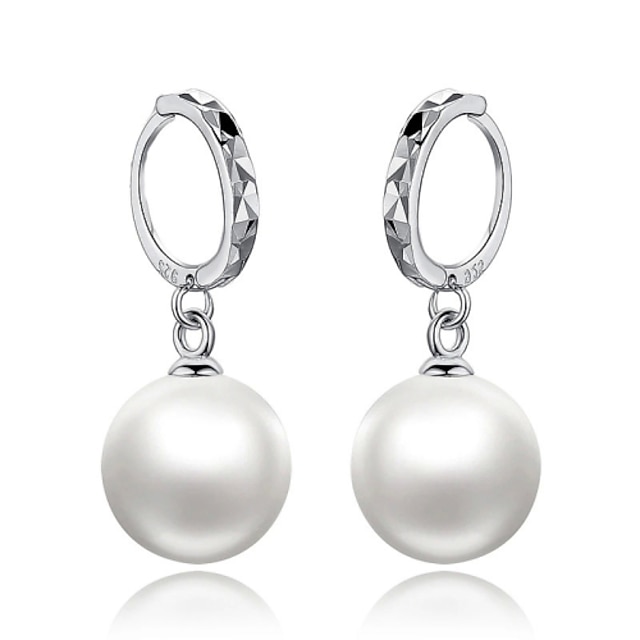  ドロップイヤリング ブラブライヤリング For 女性用 真珠 パーティー 結婚式 誕生日 真珠 純銀製 シルバー ボール型 / 贈り物 / 日常