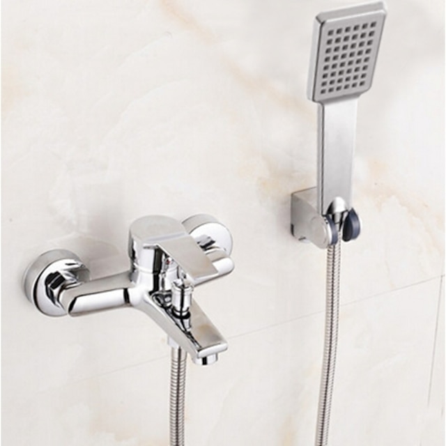  Bathtub Faucet - Contemporary Chrome Wall Mounted Ceramic Valve Bath Shower Mixer Taps / Single Handle Two Holes