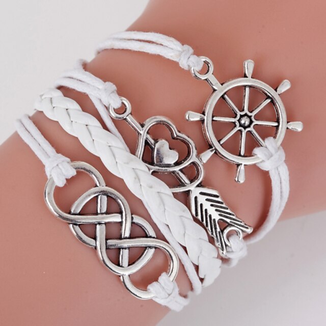  Heren Dames Wikkelarmbanden loom Bracelet Liefde Anker Bohémien Dubbele laag Legering Armband sieraden Wit Voor Dagelijks Causaal