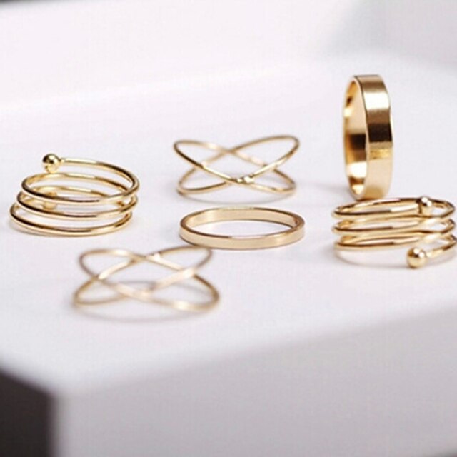  Jewelry Set Stacking Stackable Golden Alloy Ladies Unusual Unique Design 6pcs / Women's / Rings Set