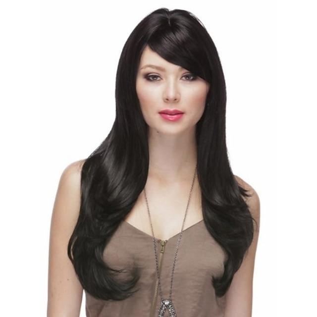  Synthetic Wig Wavy Wavy Wig Long Natural Black Synthetic Hair Women's Black